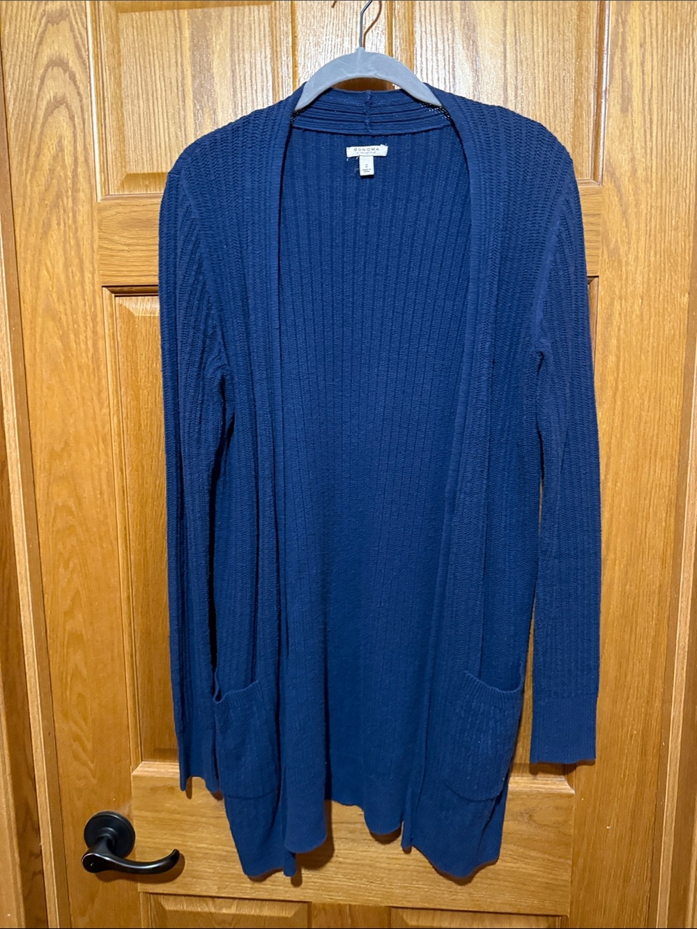 Sonoma Navy Open-Front Ribbed Cardigan with Pockets